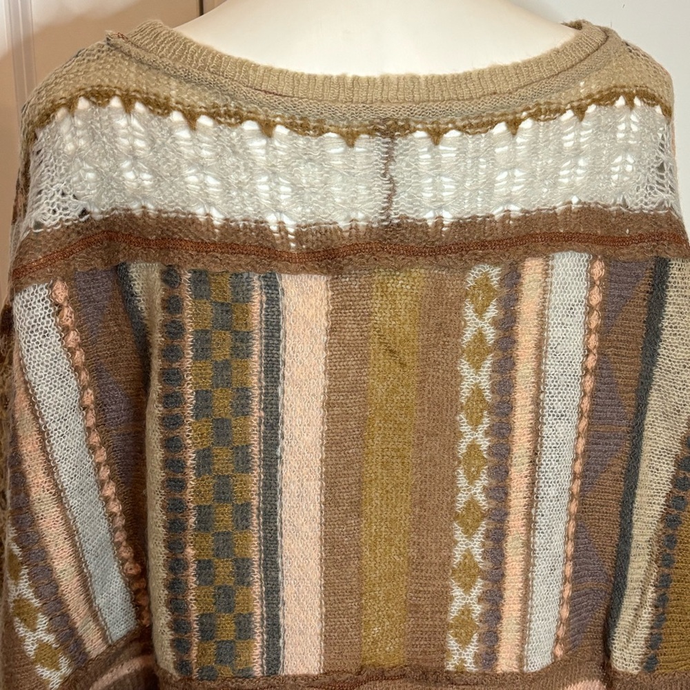Free People December Skies Muted Pink Tan Gray Open Knit Poncho Sweater S - Picture 8 of 12